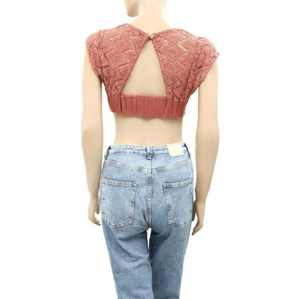 Free People Endless Summer Epic Sunset Cropped Top Crochet Lace Smocke XS